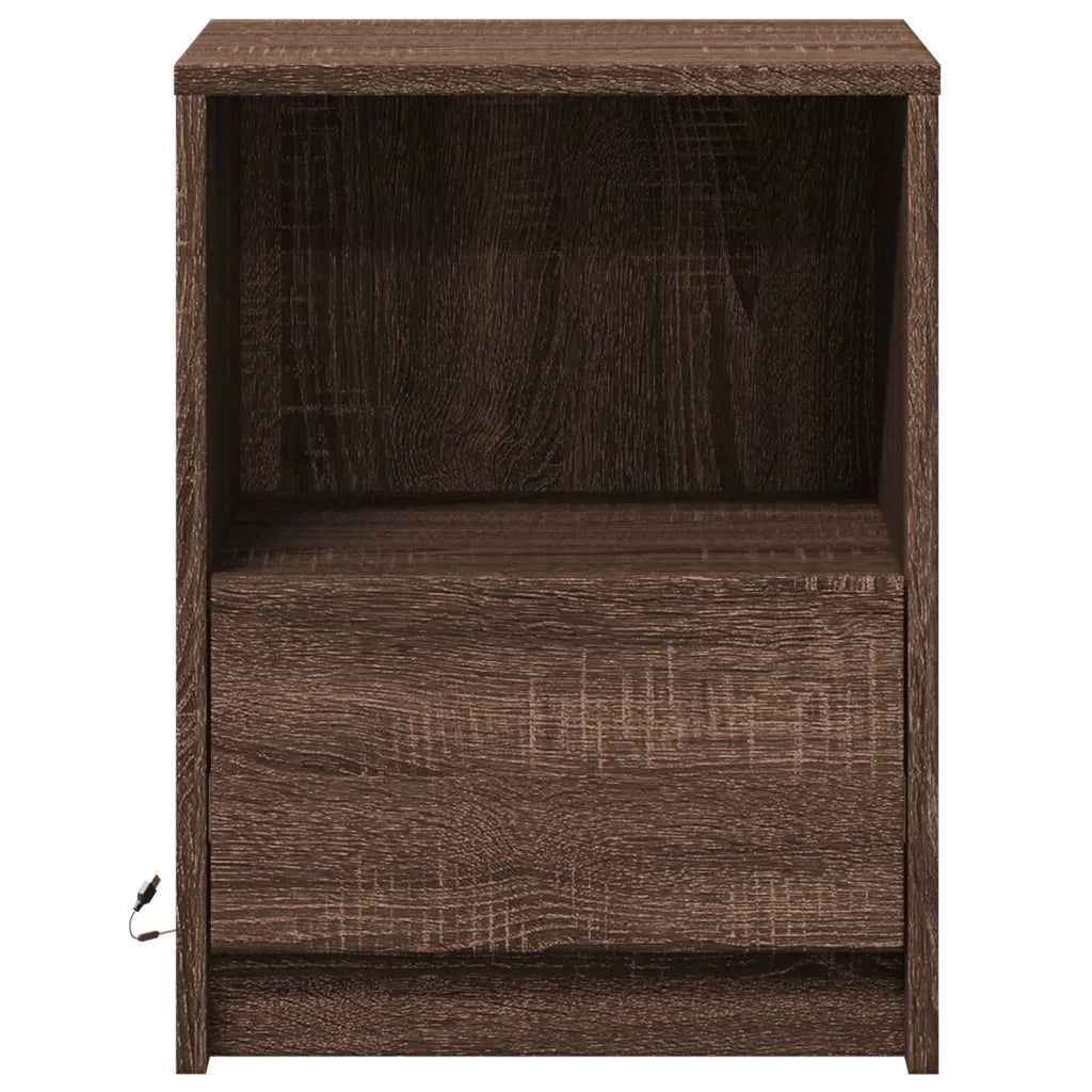 Set di 2 Comodini | Armadio da Notte | Mobiletto da notte con Luci LED Rovere Marrone in Legno Multistrato