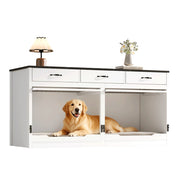 Gabbia per cani con 3 cassetti e divisorio rimovibile per interno; MDF e metallo; bianco e nero 164×60×81 cm