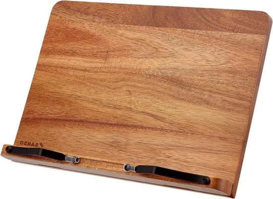Sostegno per libri - Regolabile in angolo - Compatibile con iPad - Standard di legno di acacia - 33 x 24 cm - Sostegno per libri per cucina e ufficio