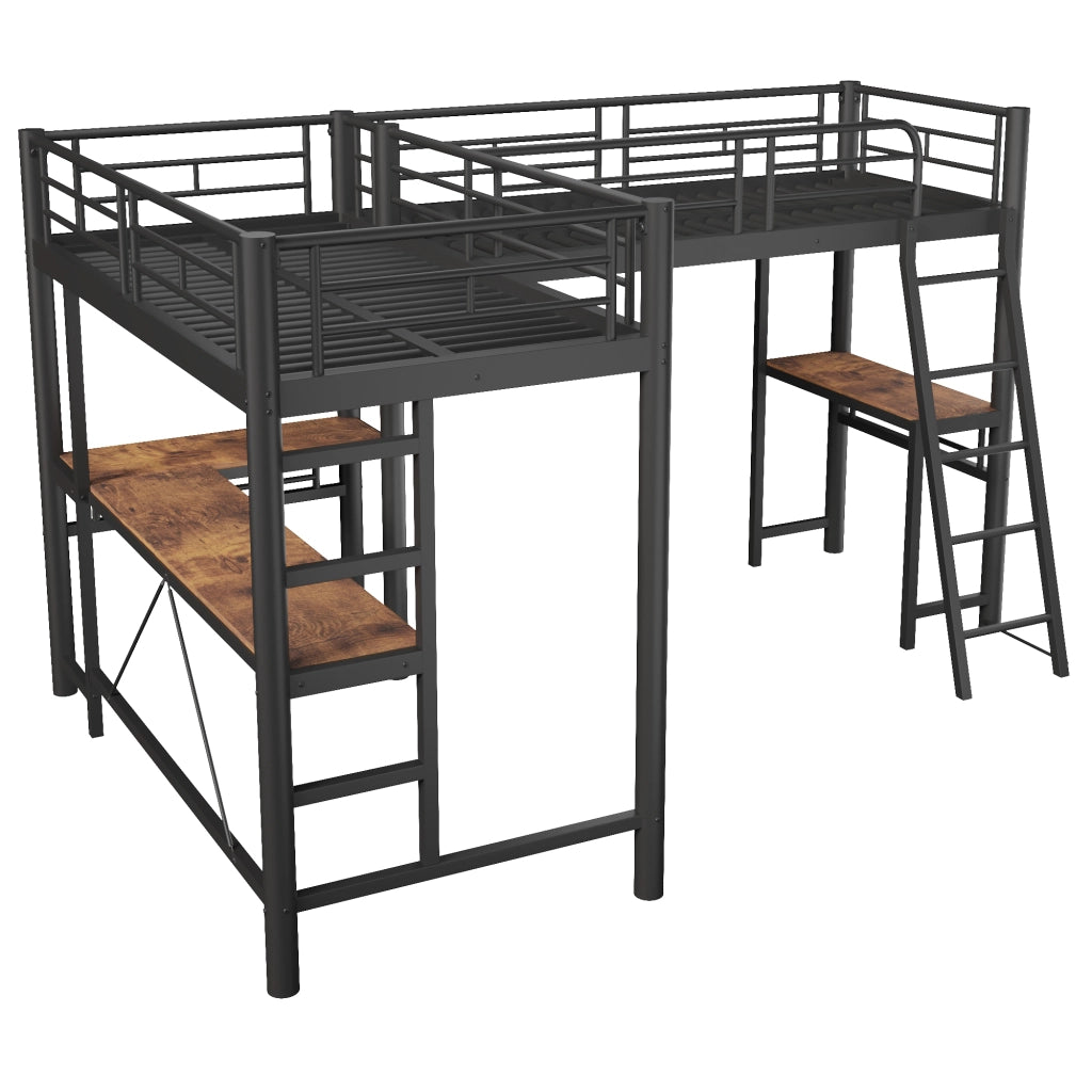 Letto a soppalco 90 × 200 cm 1 posto con scrivania; scala e barriera alta; senza materasso; in metallo e MDF; nero