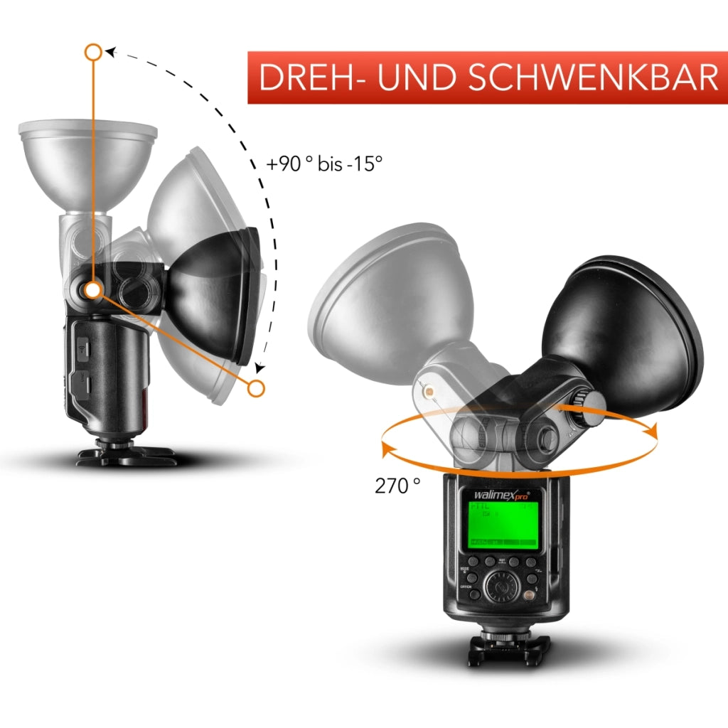Light Shooter 360 TTL/N flash (incluso tubo flash, riflettore, diffusore, borsa, 1x Power Porta, cavo di collegamento, cinghia di trasporto, caricatore di rete) nero