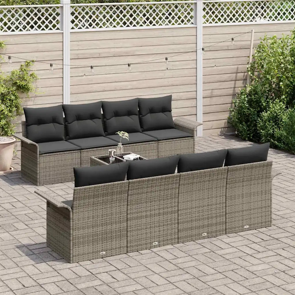 Set Divano da Giardino 9 pcs Grigio Poly Rattan 3345289