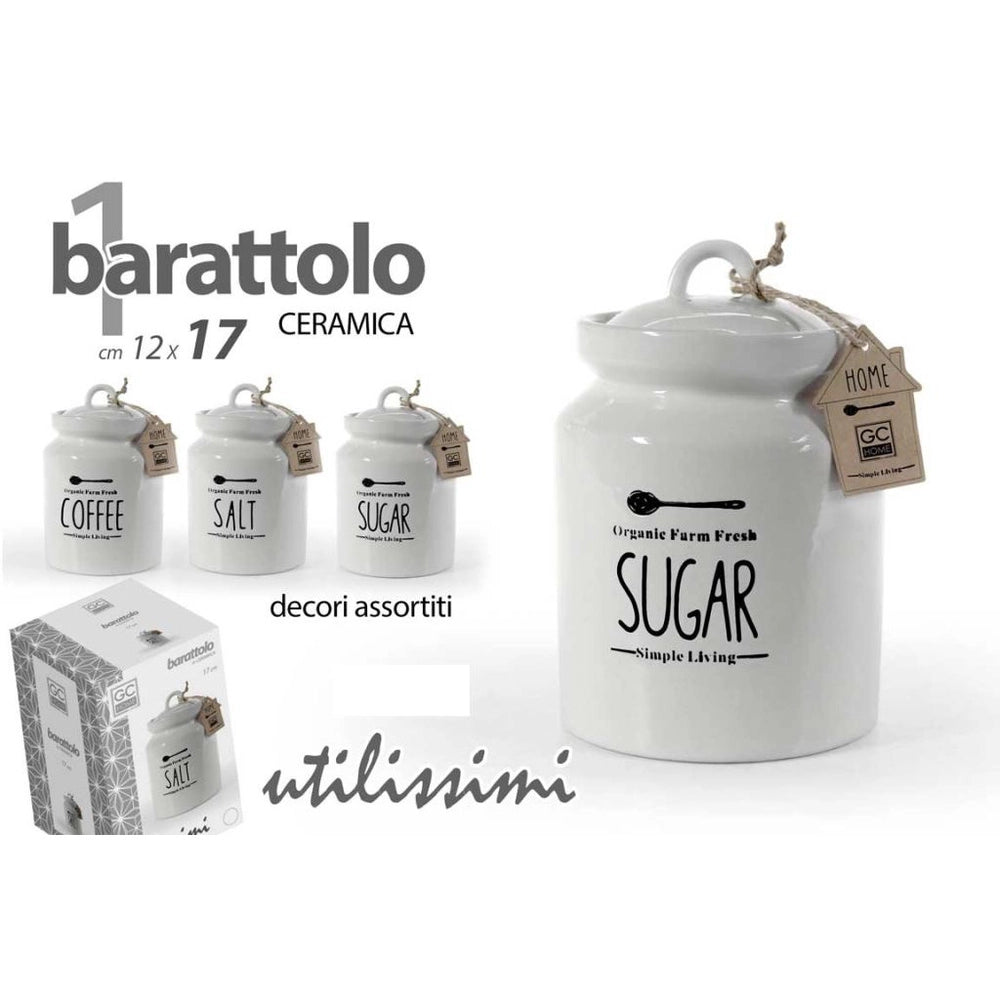 1 PZ Barattolo da Cucina per Sale Zucchero o Caffè in Ceramica 12 x 12 x 17 cm