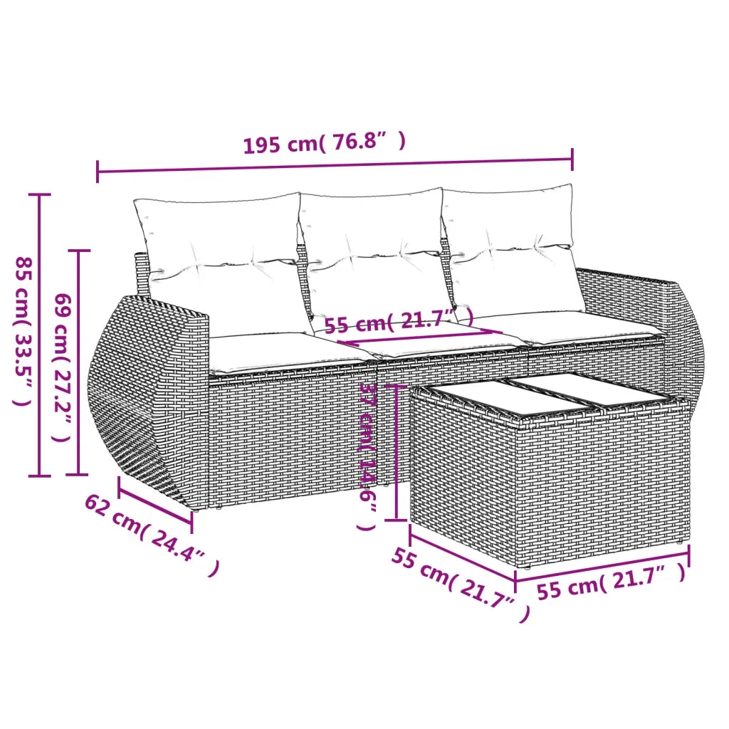 Set Divano da Giardino 4 pz con Cuscini-Sofa da Giardino-Divanetto da esterno Beige in Polyrattan 932992