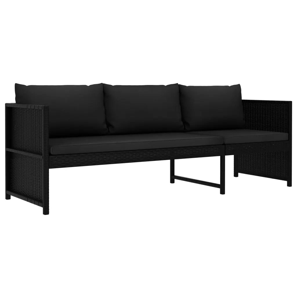 Set Divani da Giardino 3 pz con Cuscini in Polyrattan Nero cod mxl 35541
