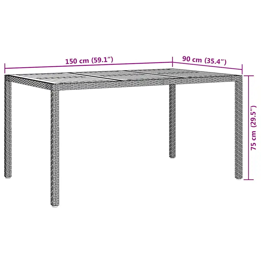 Tavolo da Giardino Grigio 150 x 90 x 75 cm polyrattan 362545