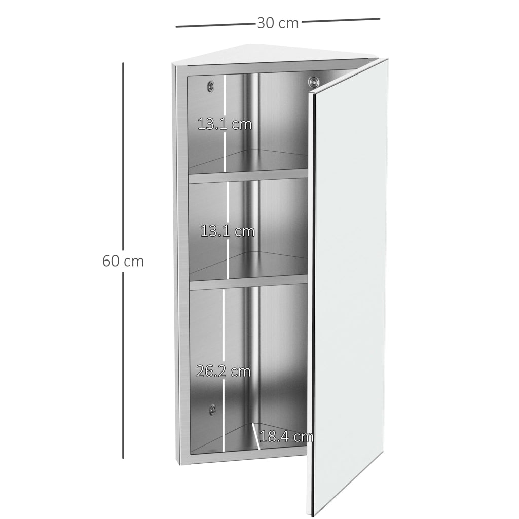 Pensile da Bagno Angolare 1 Anta Specchio 60x30x18,4 cm  Corn Bianco