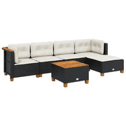 Set Divano da Giardino 6 pz | Set Salotto da Giardino con Cuscini Nero in Polyrattan