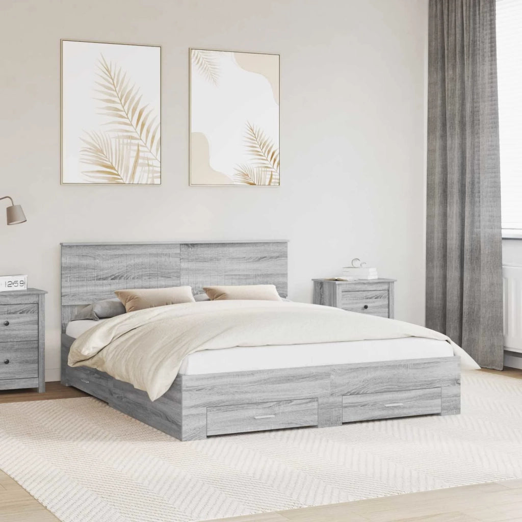 Struttura del letto con testiera Grigio Sonoma 160 x 200 cm