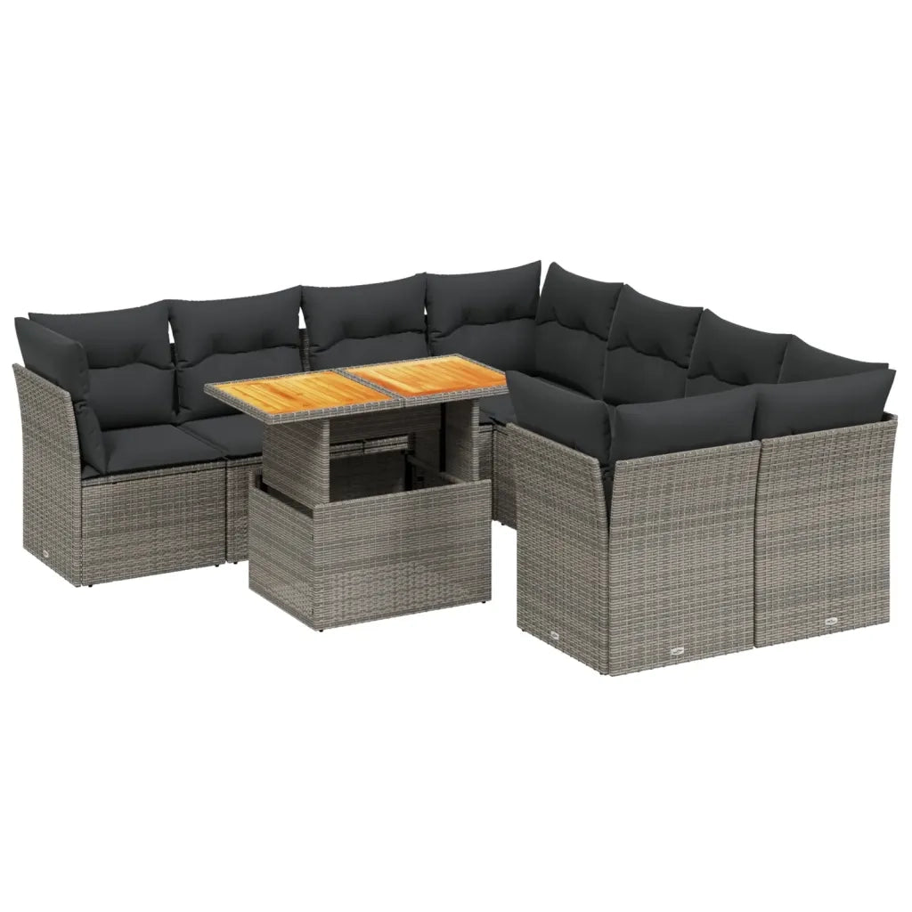 Set Divano da Giardino 9 pz con Cuscini Grigio in Polyrattan 3270724