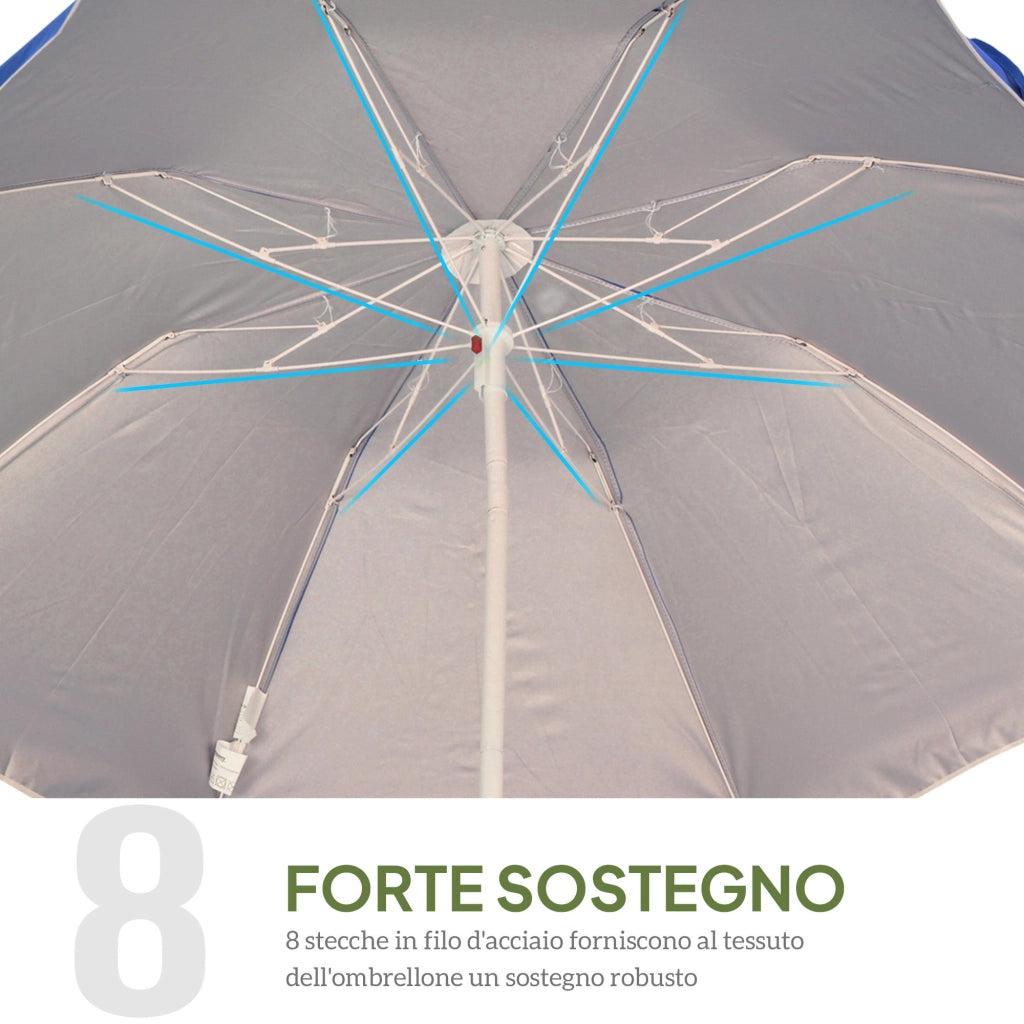 Ombrellone da Giardino Ø160x205  cm Spiaggia Inclinabile in Acciaio e Poliestere Blu