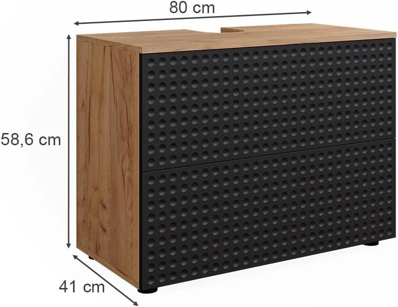 Mobiletto Irma, Antracite puntinato, 60 x 59 cm, con ritaglio per sifone e ripiano interno per conservazione