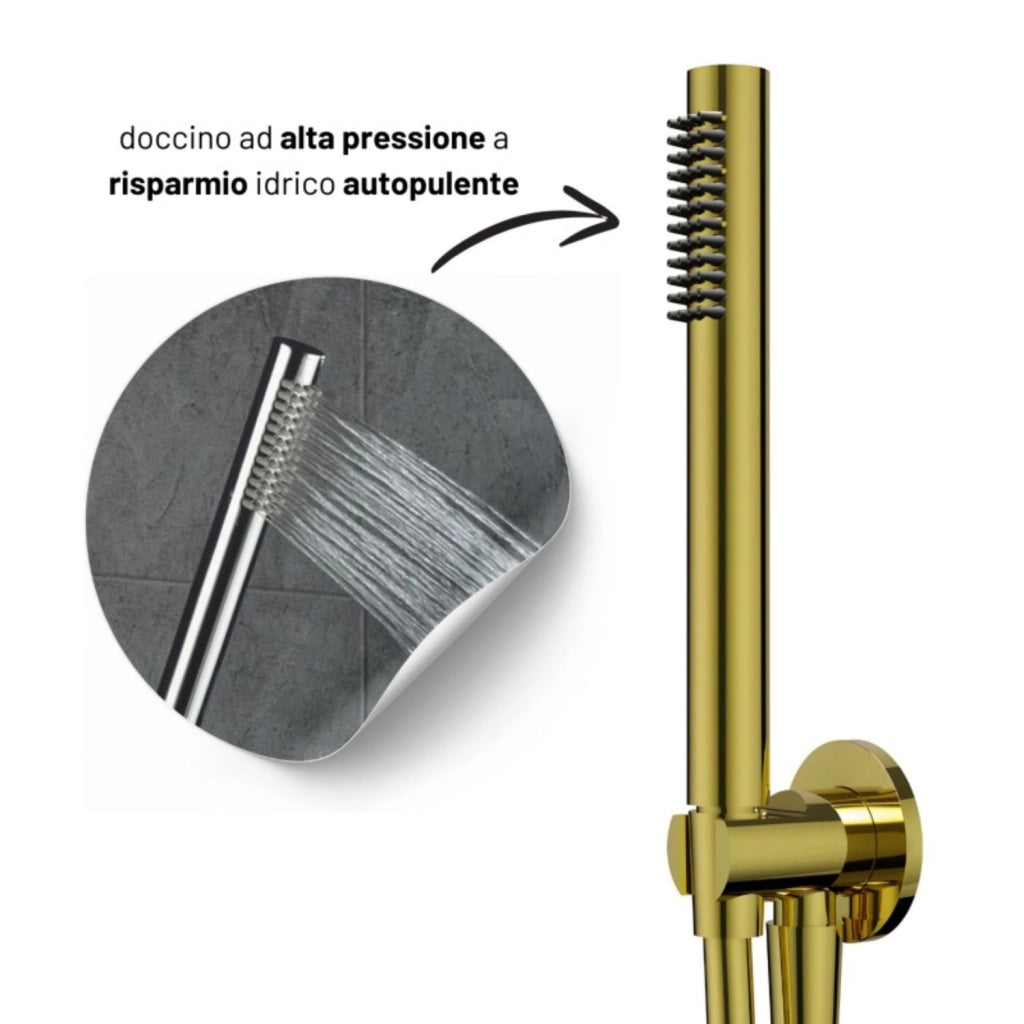 Set per doccia soffione tondo in acciaio inox 250 millimetri finitura oro *** finitura- oro lucido, confezione 1