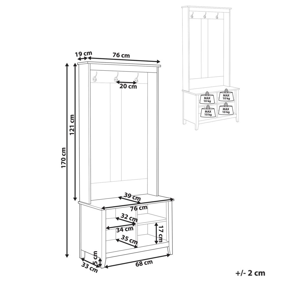 Scarpiera con appendiabiti MDF nero e marrone chiaro 4 scomparti per scarpe 3 ganci