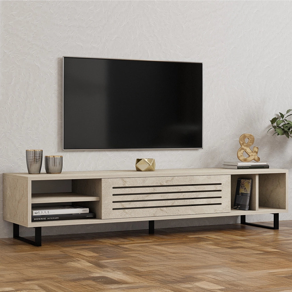 Sovico, Mobile Porta tv un Ripiano, 160x40x35h cm Beige Marmo