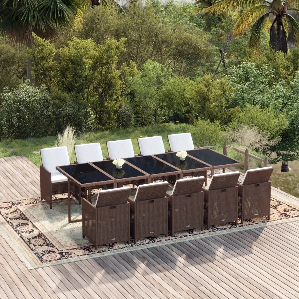 Set da Pranzo per Giardino 11 pz con Cuscini Polyrattan Marrone cod mxl 38874