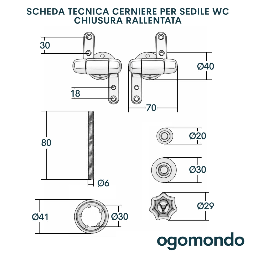 Cerniere cromate per sedile copri wc con chiusura rallentata *** confezione 1