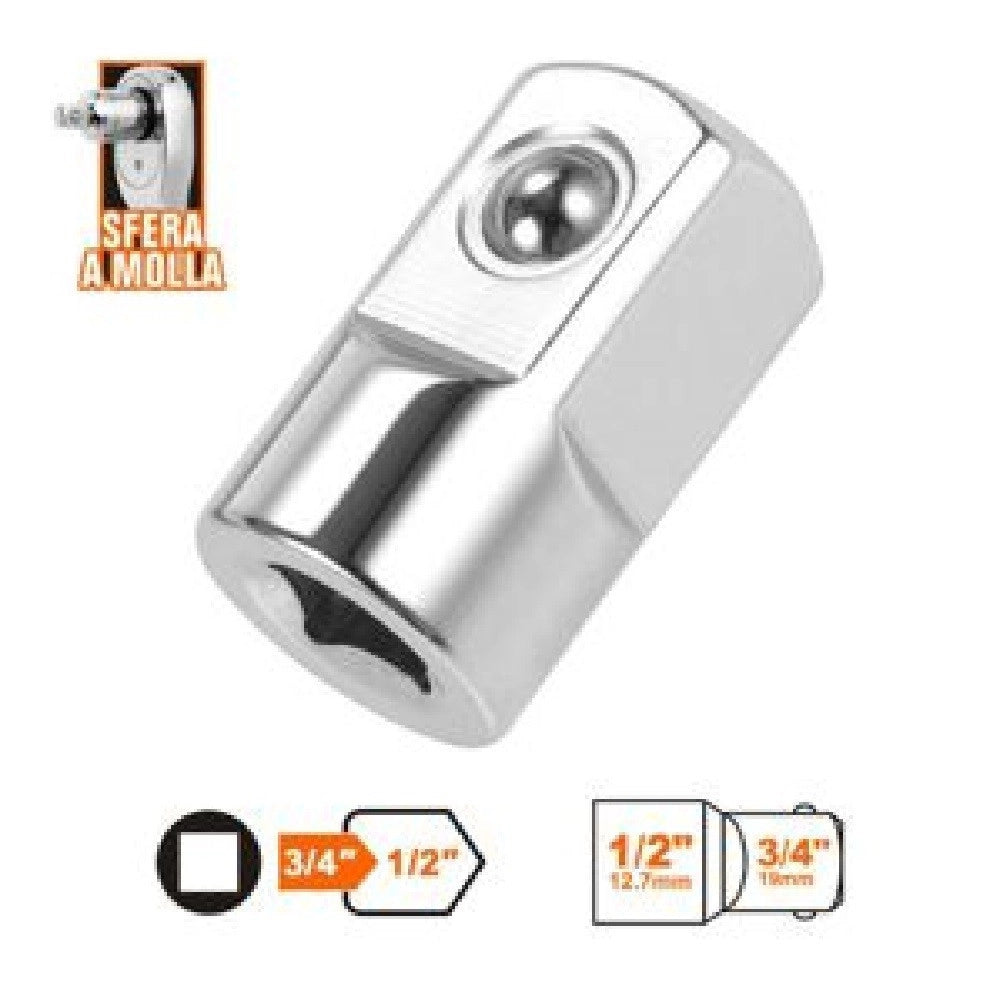 Trade Shop - Adattatore Attacco Quadrato 3/4" Per Chiavi A Bussola 1/2" Sfera A Molla 57219 -