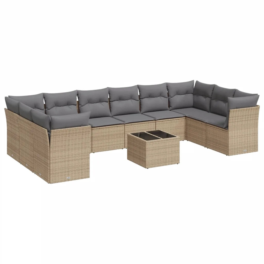 Set Divani da Giardino 11 pz con Cuscini Beige in Polyrattan 3250048