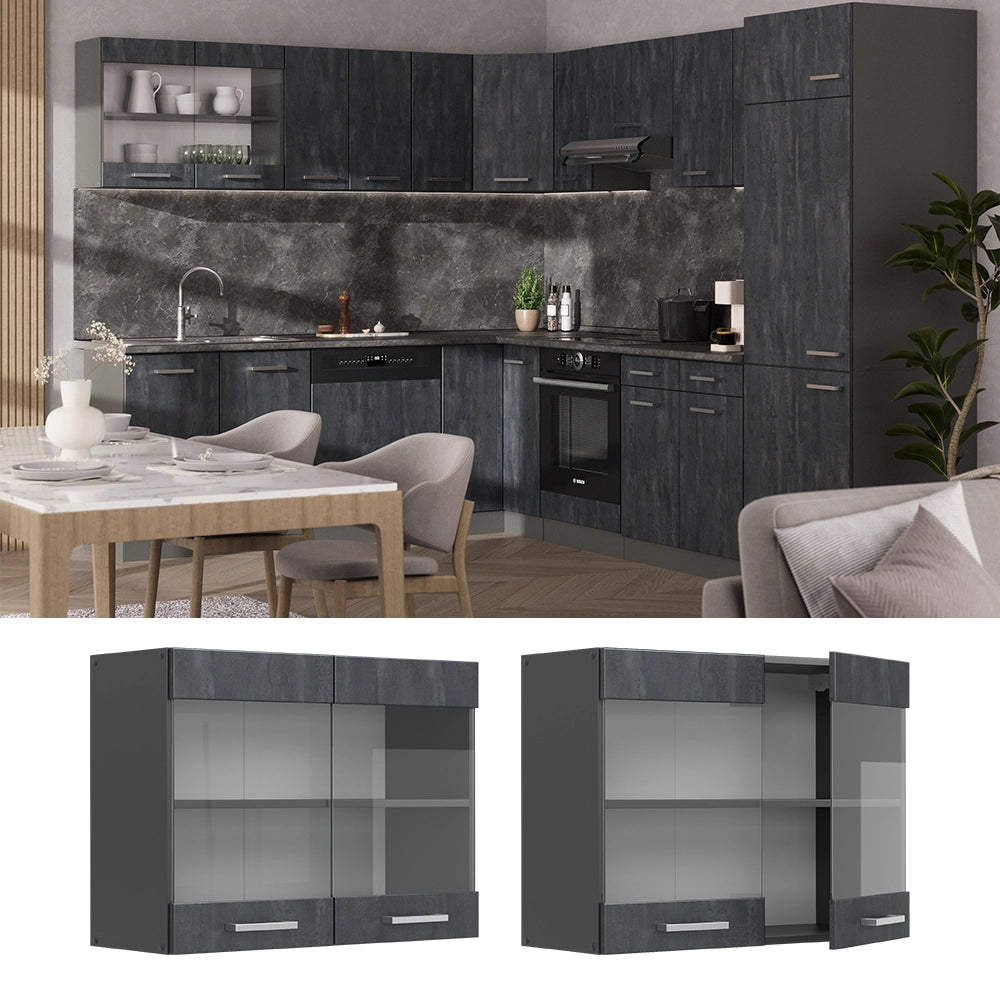 Vicco Mobile da cucina in vetro Calcestruzzo nero 80 cm