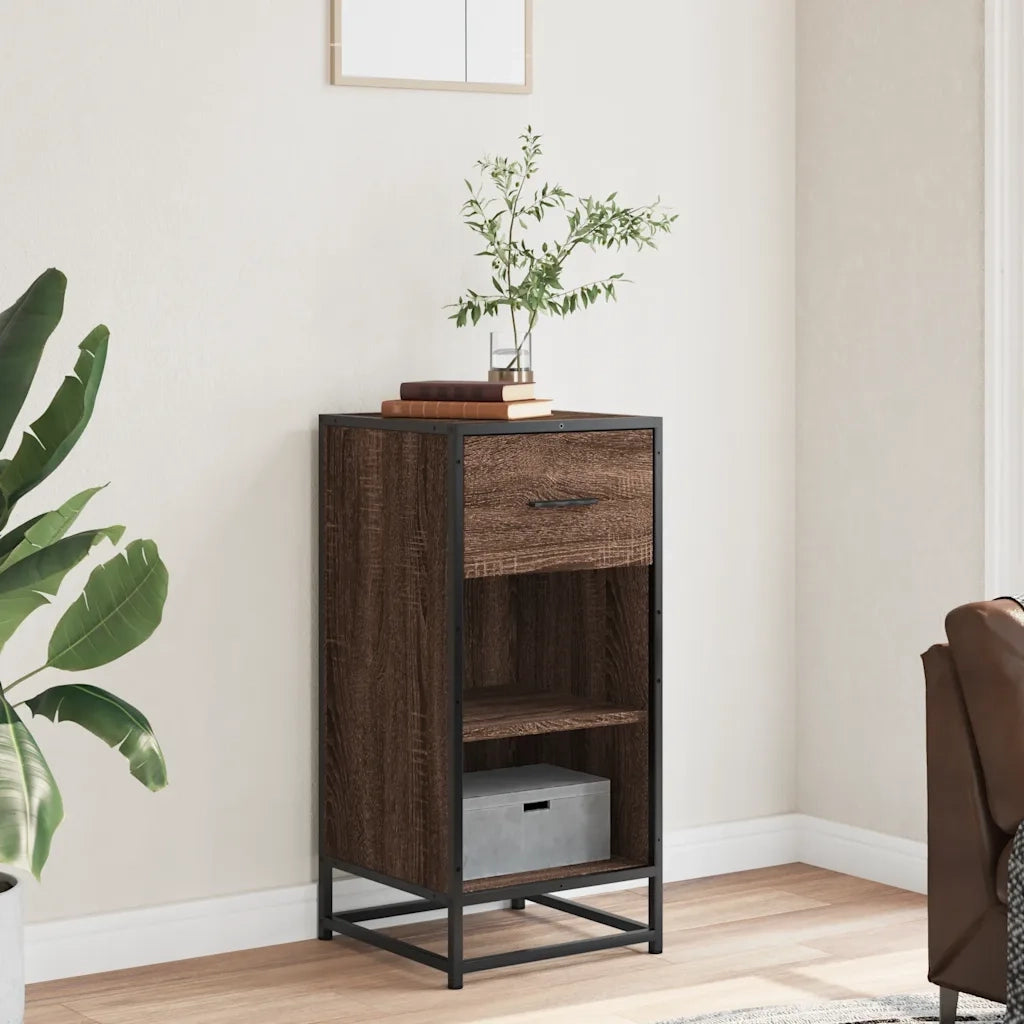 Credenza Rovere Marrone 35,5x35x76 cm in Truciolato e Metallo 848958