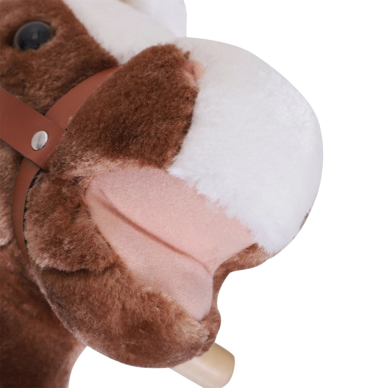 Cavallo a dondolo per bambini, peluche a dondolo, marrone, L74 x P33 x H62 cm