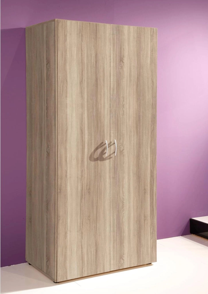 Armadio Camera da Letto 2 Ante Rovere con Ripiano e Appendiabiti