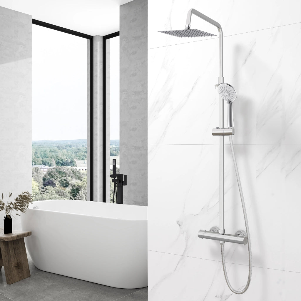 AICA ITALY Sistema Doccia con Miscelatore Termostatico a 38℃, Soffione Doccia Quadrato in Acciaio Inox Altezza Regolabile 80-116cm Cromo
