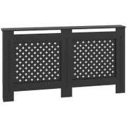 Copritermosifoni in Legno MDF Traforato a Croce con Ripiano e Fissaggio a Muro, 152x19x82 cm, Nero