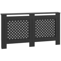 Copritermosifoni in Legno MDF Traforato a Croce con Ripiano e Fissaggio a Muro, 152x19x82 cm, Nero