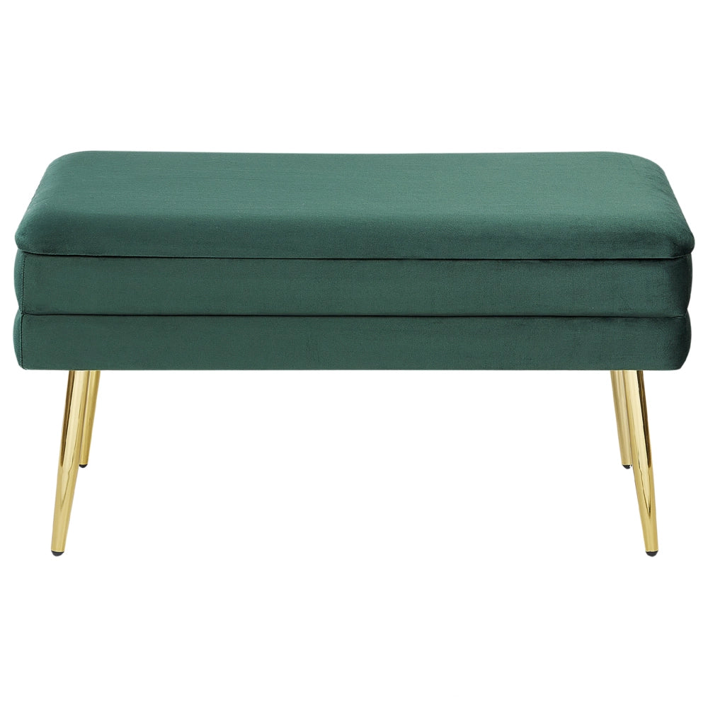 Panca portaoggetti per camera da letto velluto di poliestere verde scuro gambe dorate design glam mobili da soggiorno a tinta unita