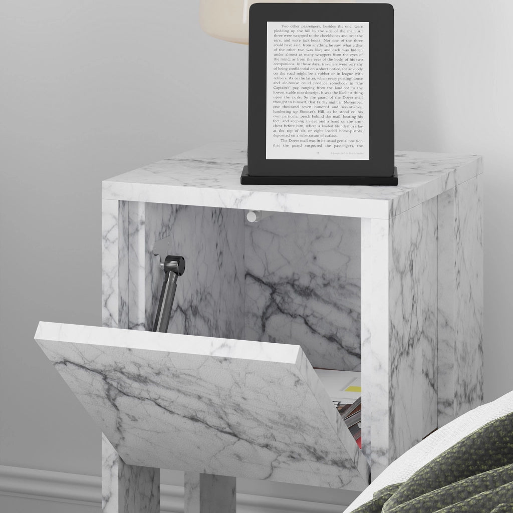 Comodino in legno "Ema" 30 x 30 x 55 cm - marmo di Carrara