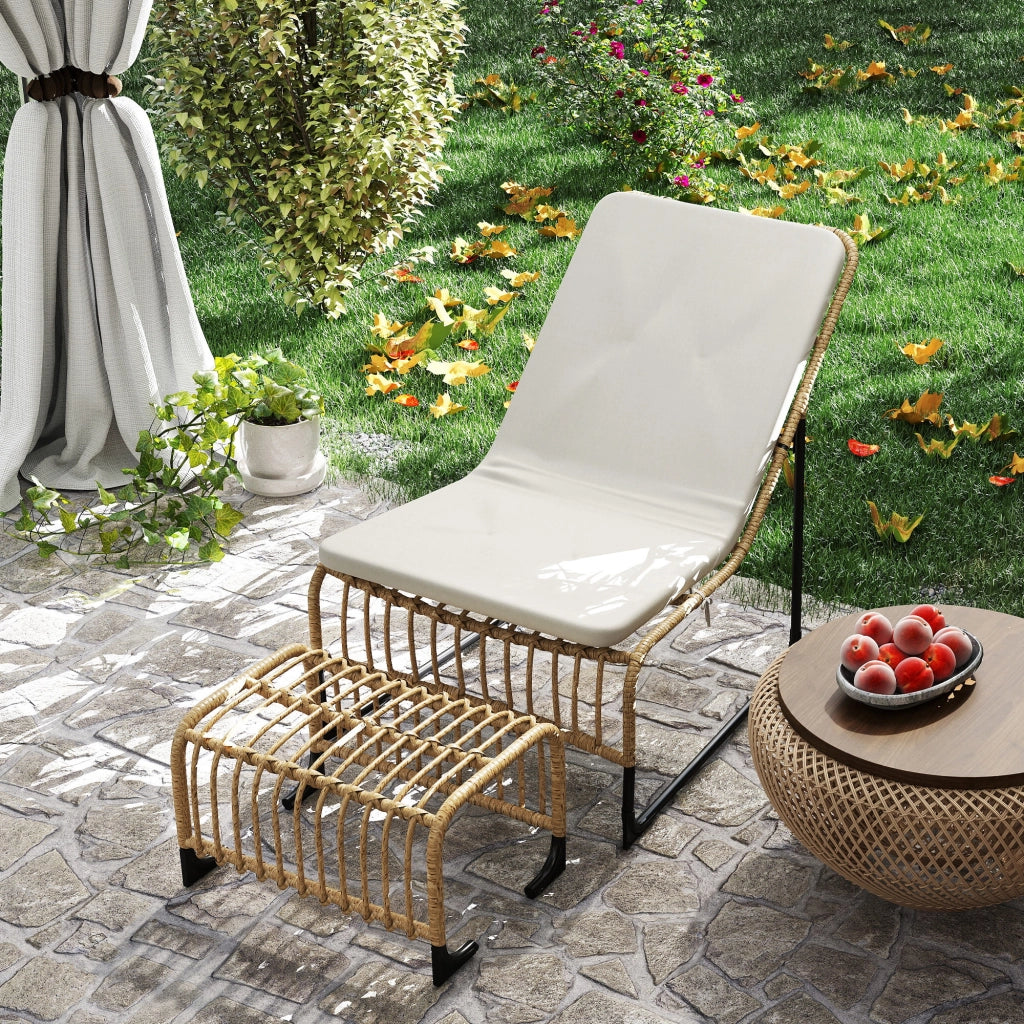 Poltrona relax con poggiapiedi in rattan per esterno ¨C zephmum ¨C 65x93x80 cm