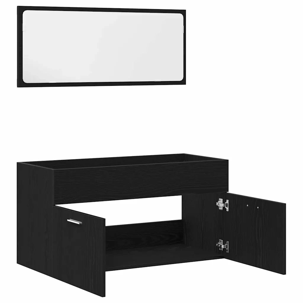 Set di mobili per il bagno 2 pcs Rovere Nero Legno multistrato 863138