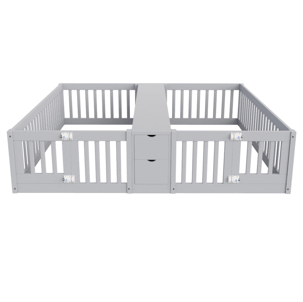 Letto doppio per bambini 90x200 cm con cassetti, grigio