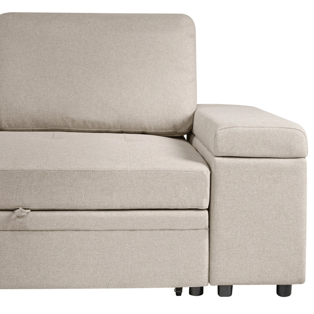 Divano letto angolare in finto lino per mancini con contenitore Cuscini in poliestere Schienale beige lato destro
