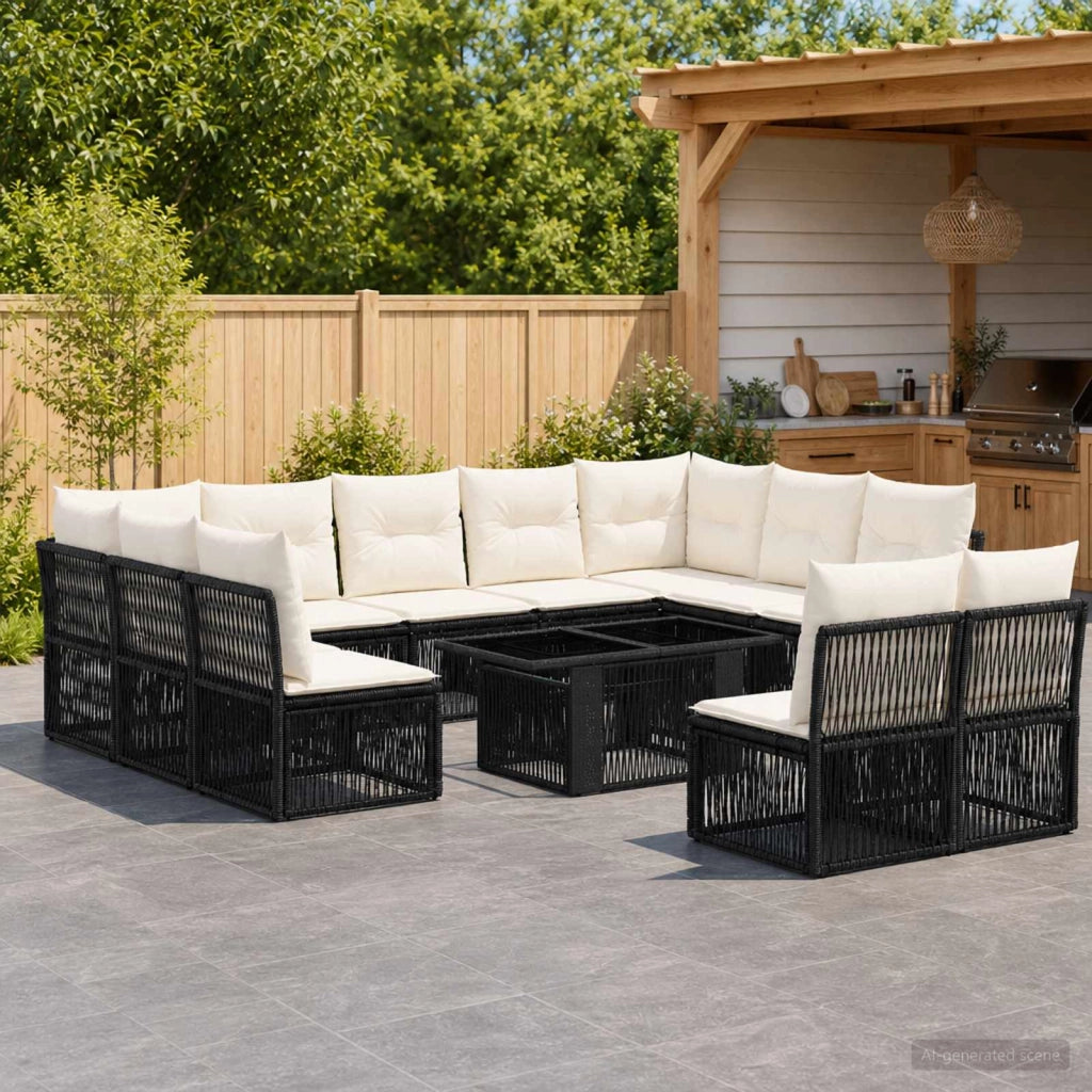 Set Divano da Giardino 12 pz Nero polyrattan 3436540