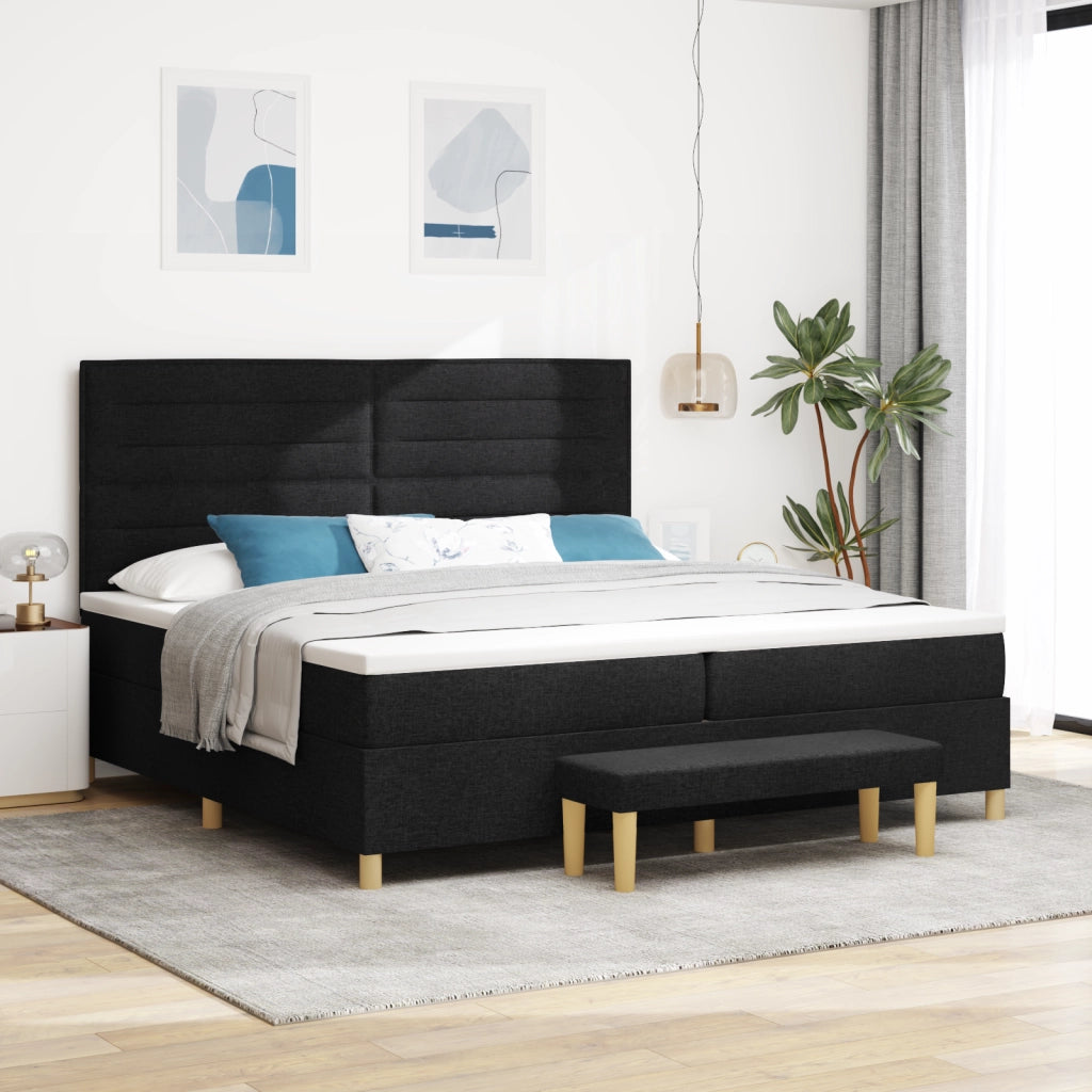 Letto a Molle con Materasso e Panchina vitaXL Nero 200x200 cm Tessuto