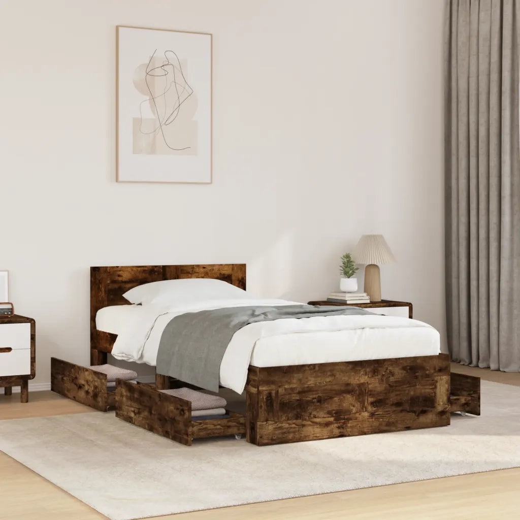 Giroletto con Testiera-Struttura Letto con testiera Rovere Fumo 75x190 cm Legno Multistrato 485045