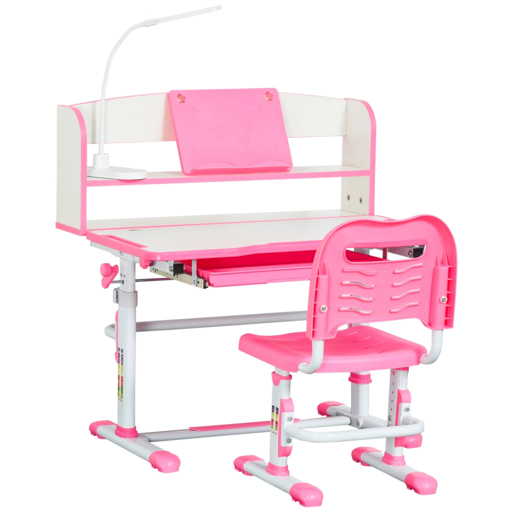 Scrivania Bambini Regolabile con Luce LED e Leggio ¨C zephmum ¨C Rosa, MDF, PP, Acciaio