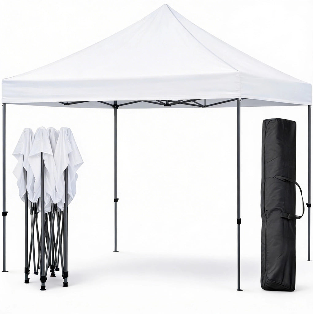 Gazebo Professionale Automatico Richiudibile In Acciaio Con Telo Oxford 1200D PVC Impermeabile E Anti UV Struttura A Fisarmonica Con Borsa Trasporto E Sacche Zavorra Per Sagre Feste Eventi 3x3 M Bianco