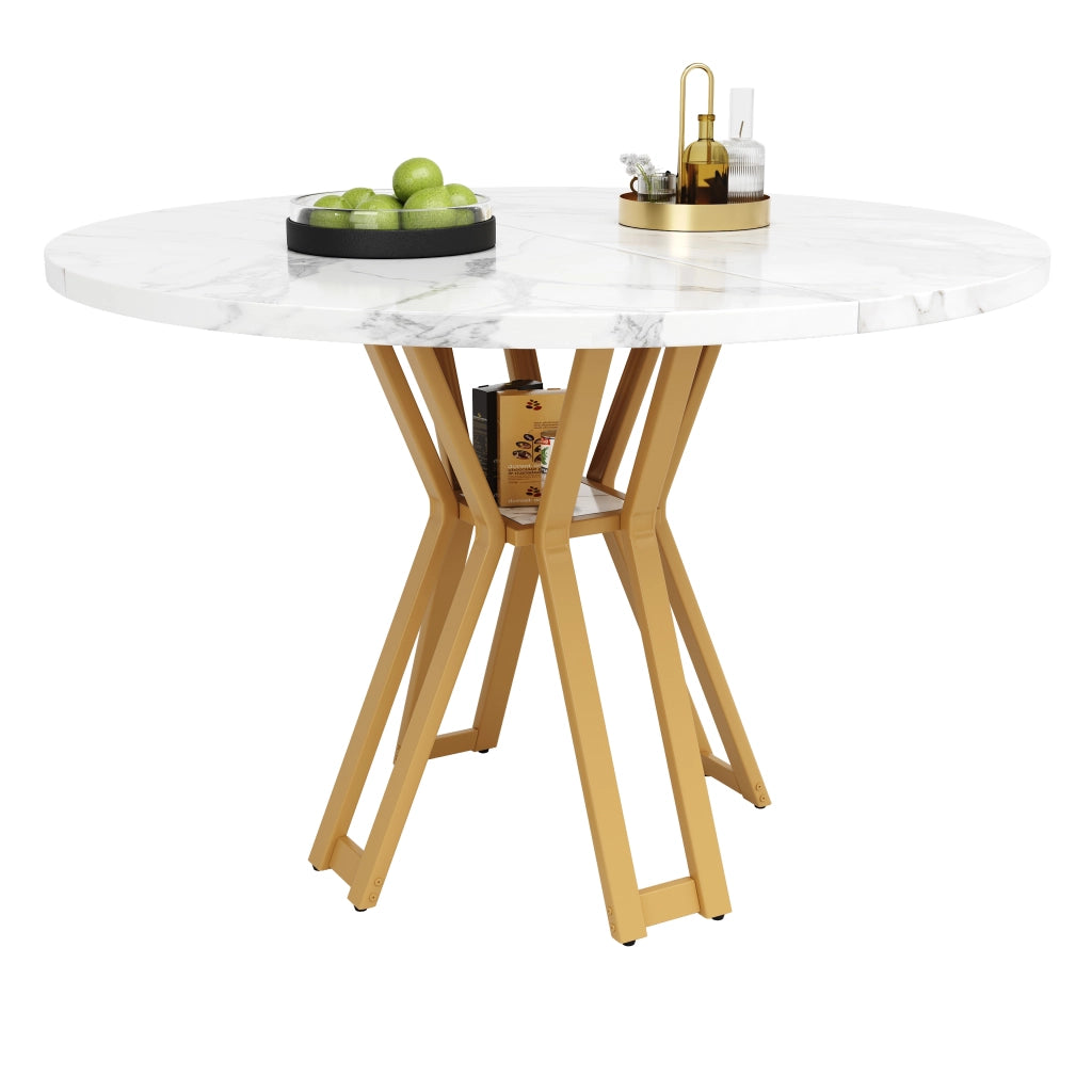 Tavolo da pranzo rotondo 100 cm in MDF effetto marmo con gambe dorate, elegante e stabile