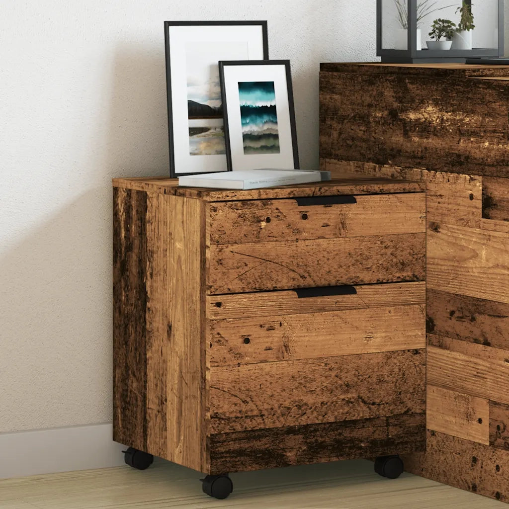 Schedario con Ruote Legno Antico 45x38x54 cm Legno Multistrato