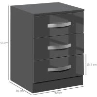 Set 2 Comodini Moderni con 3 Cassetti per Camera da Letto e Soggiorno in Truciolato, 40x36x56 cm, Grigio