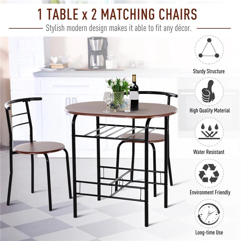SET DA PRANZO CON TAVOLO E 2 SEDIE MARRONE E NERO