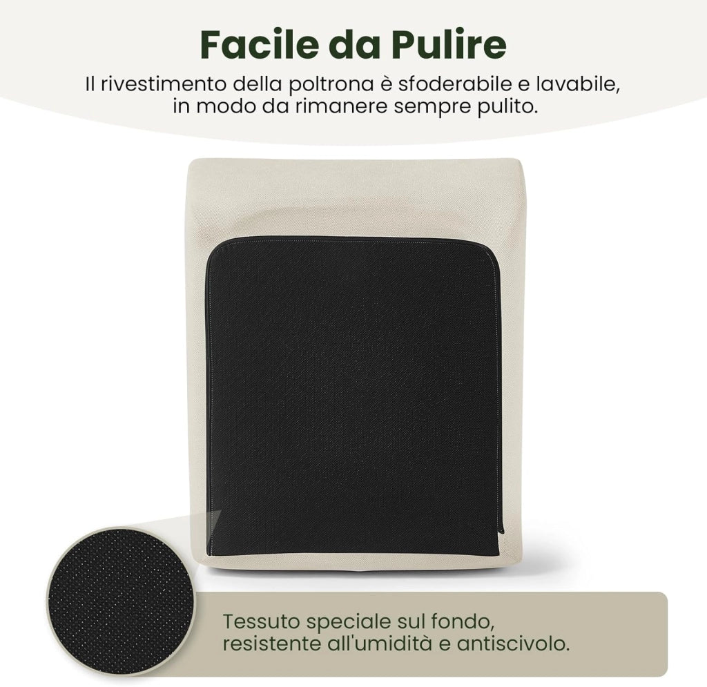 Poltrona Imbottita da Terra, Pouf Poltrona con Schienale, Sfoderabile, per Soggiorno, Camera da Letto, Balcone, 98x84x73 cm, in Spugna, Beige, 0033XXY