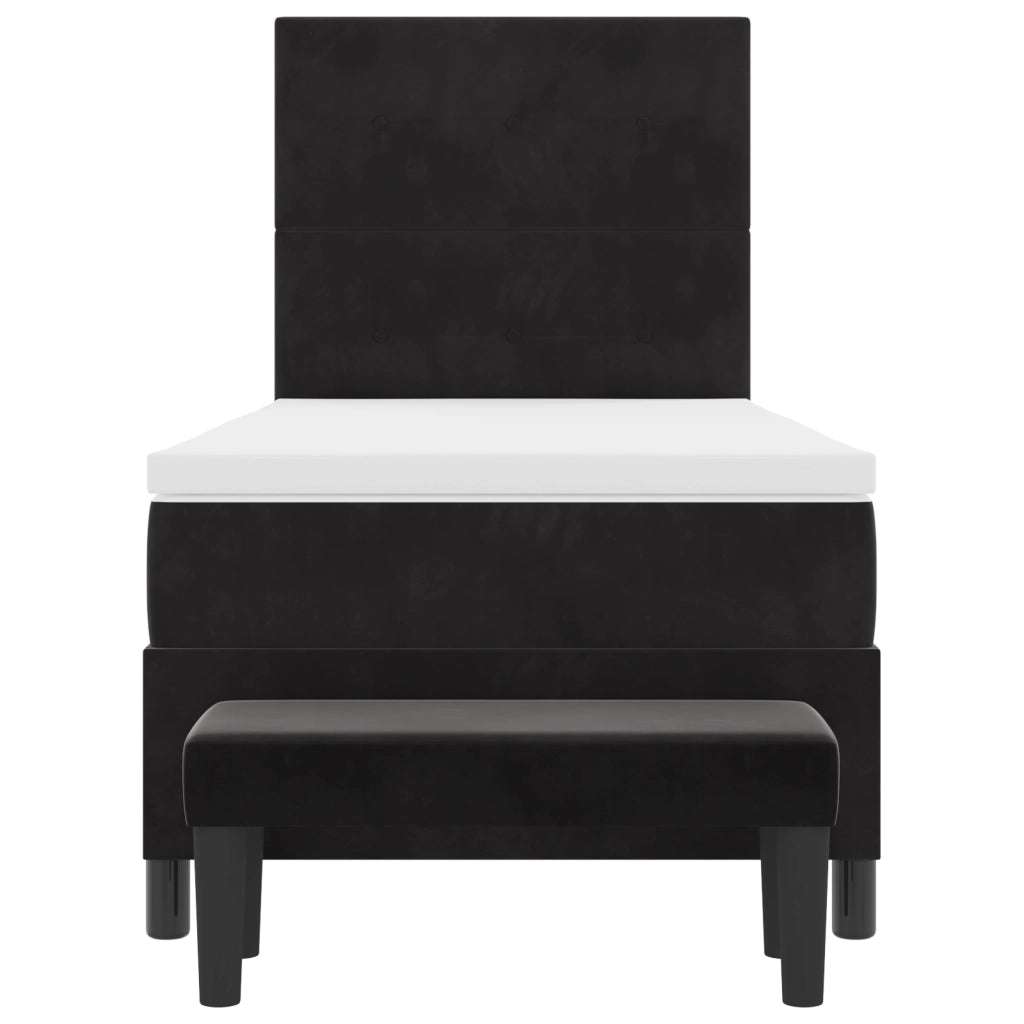 Letto a Molle con Materasso e Panchetta Nera 90x200 cm in Velluto