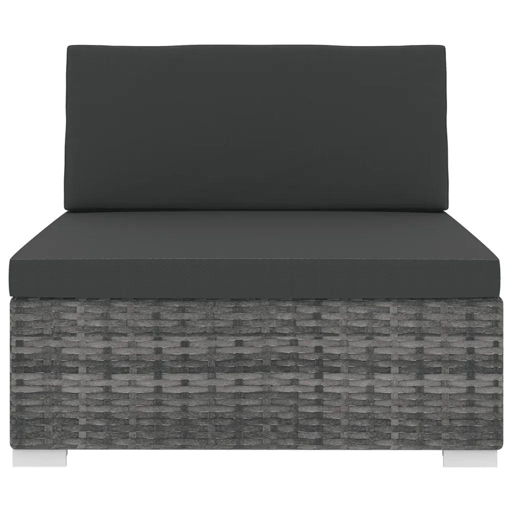 Seduta Centrale Modulare con Cuscini in Polyrattan Grigio