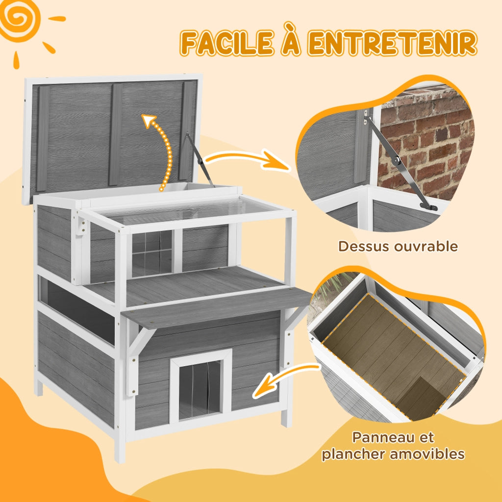 Casetta per Gatti 2 Livelli con Balcone e Tetto Aprile ¨C Zephmum ¨C Grigio Chiaro