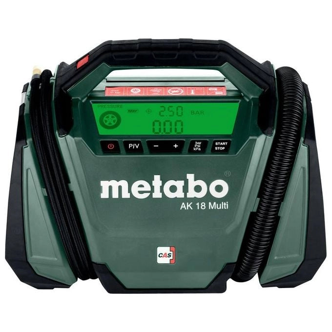 Metabo 600794850 AK 18 MULTI Compressore ad Aria 16 l-min 11 bar Batteria 18 V con Display Retroilluminato e Manometro Integrato colore Nero Verde